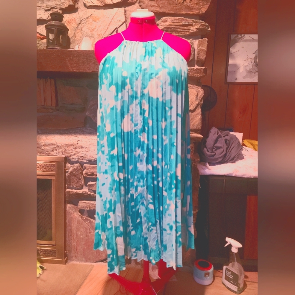 SOLD Pleated Calvin Klein Blue Florals Dress Size 8